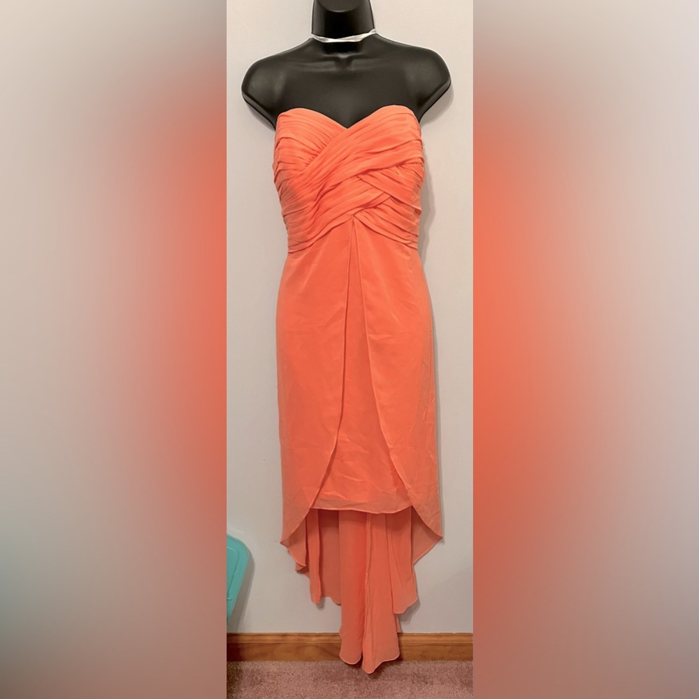 NWT David’s Bridal Hi/Low Formal Gown Size 18 Bright Salmon